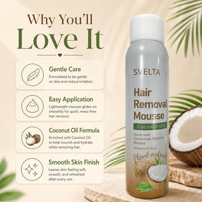 Coconut Hair Removal Mousse Kit with Aloe Vera Soothing Serum & Scraper