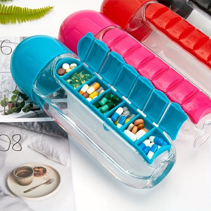 💊7-Day Pill Organizer Water Bottle – Daily Medicine Storage for Travel