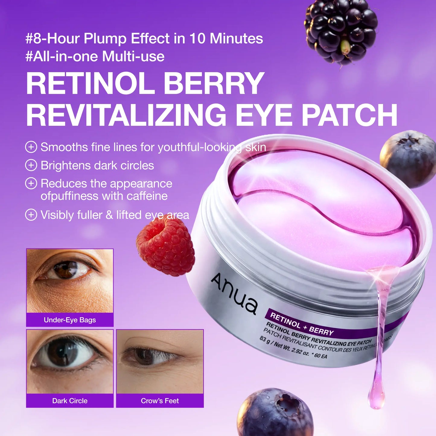 ✨ Complete Eye Revival Duo — Retinol Eye Cream + Berry Eye Patches for Smoother, Brighter-Looking Eyes