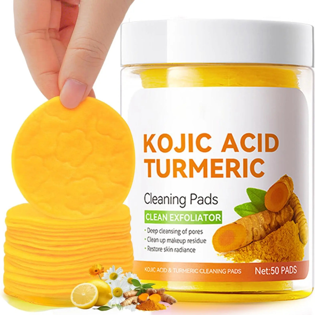 Kojic Acid Turmeric Cleansing Pads – Gentle Exfoliating Dark Spot Remover