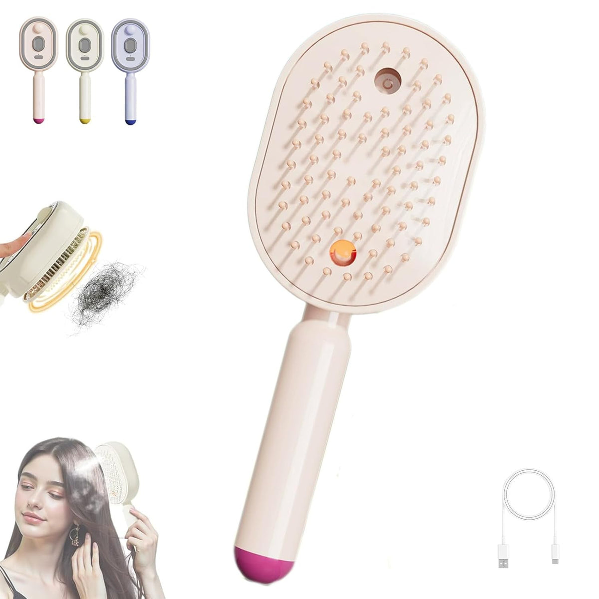 2-in-1 Electric Steam Brush – Misting Hair Brush with Water Spray & Vibration