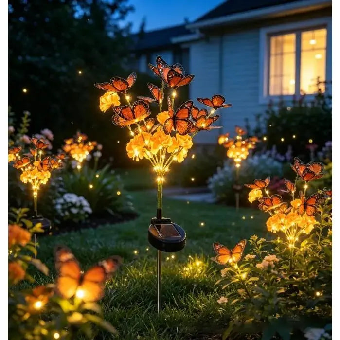 Solar Marigold & Butterfly Garden Stake Lights – Artificial Flower Solar Outdoor Lights