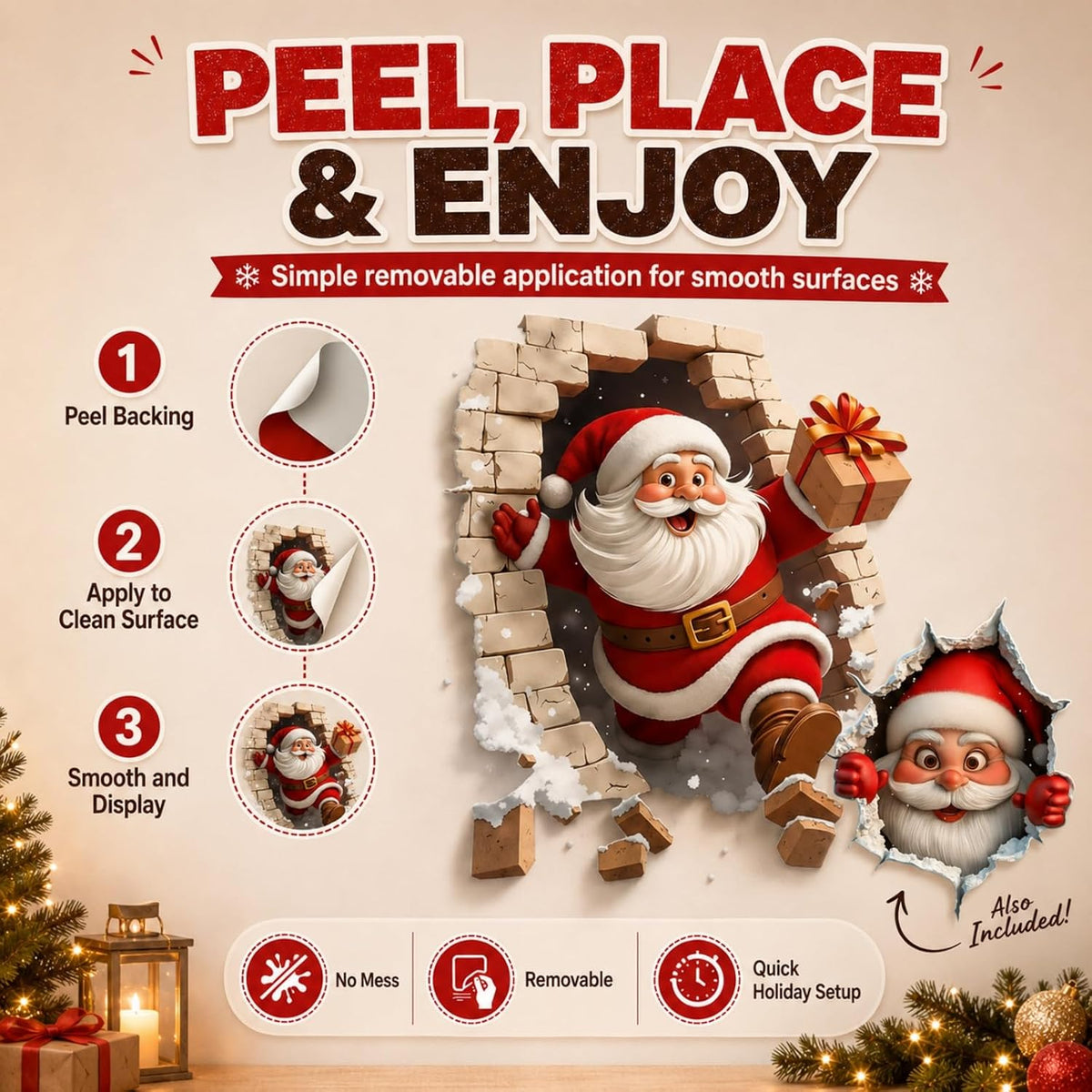 Christmas Creative Wall Sticker,Christmas Break-in 3D Wall Decal
