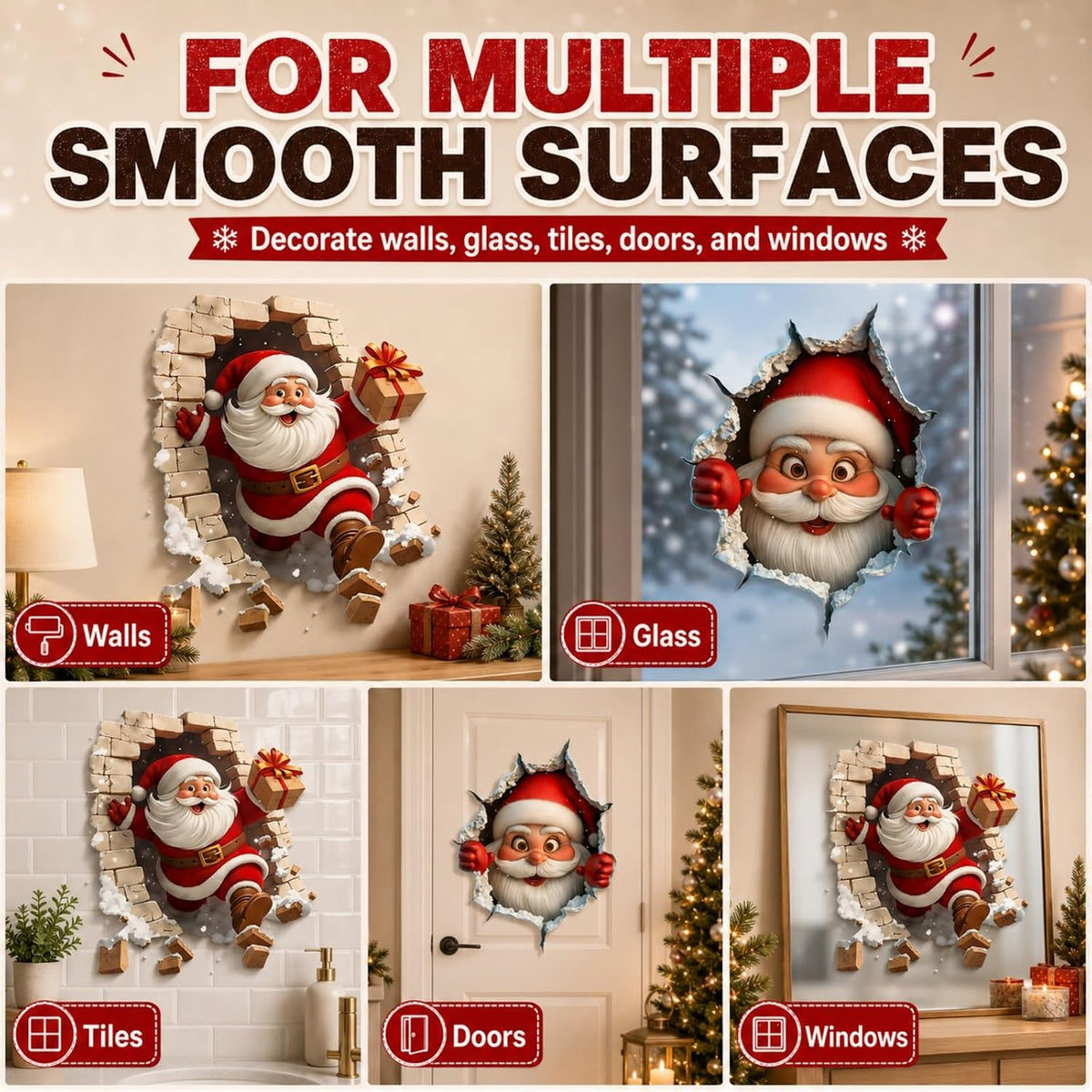 Christmas Creative Wall Sticker,Christmas Break-in 3D Wall Decal