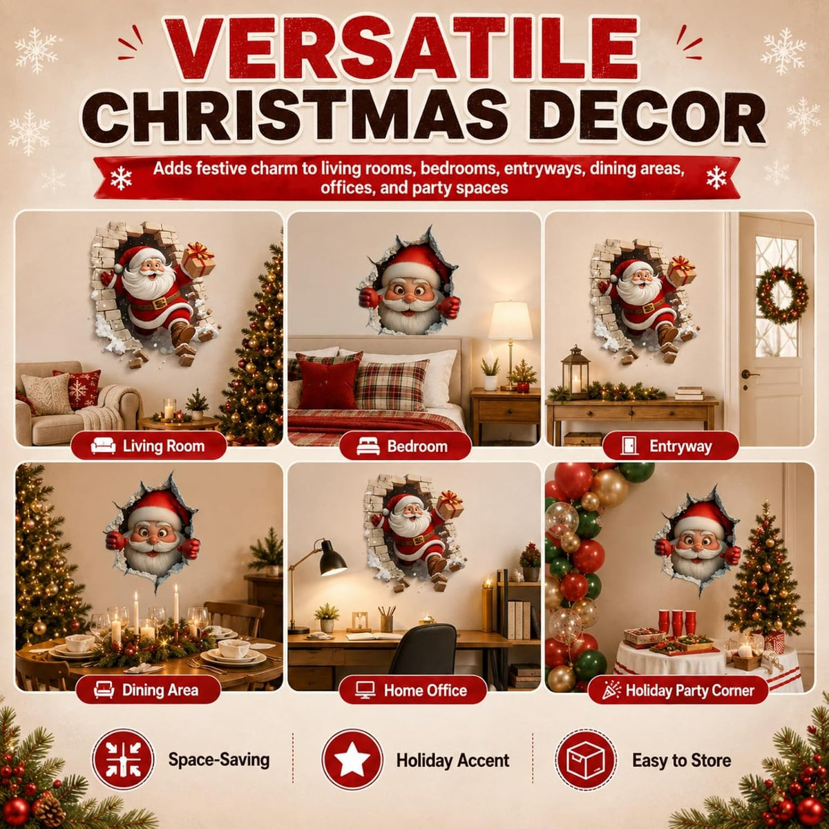 Christmas Creative Wall Sticker,Christmas Break-in 3D Wall Decal