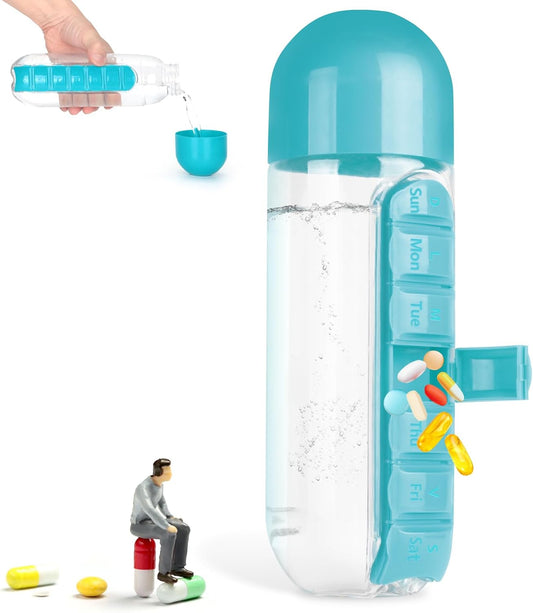 Portable Pill Box Water Cup,2 in 1 Water Bottle pill Box