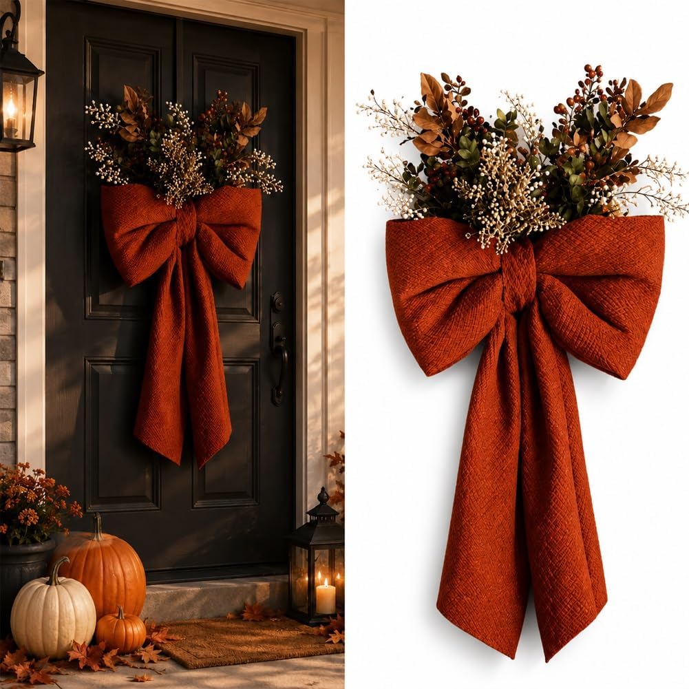 Autumn Bow Door Wreath – Warm Fall Front Door Decoration
