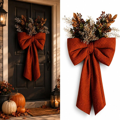 Autumn Bow Door Wreath – Warm Fall Front Door Decoration