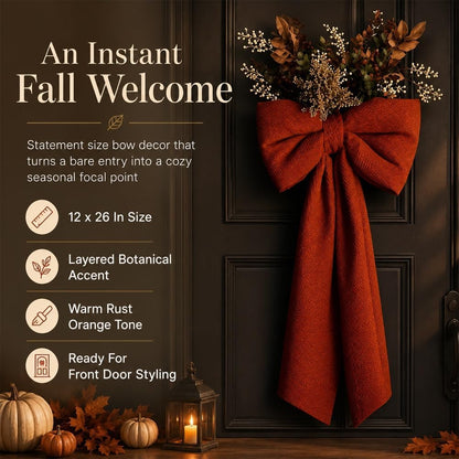 Autumn Bow Door Wreath – Warm Fall Front Door Decoration