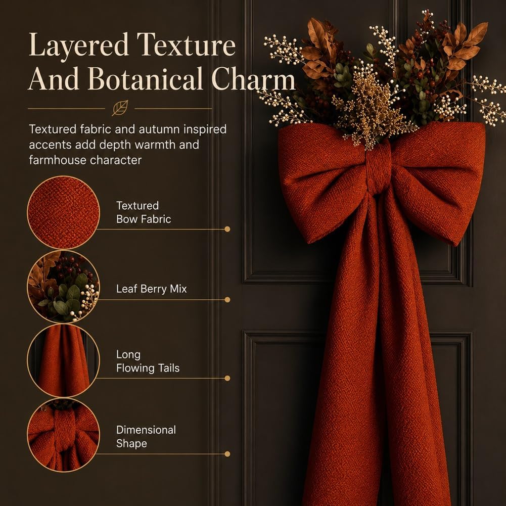 Autumn Bow Door Wreath – Warm Fall Front Door Decoration