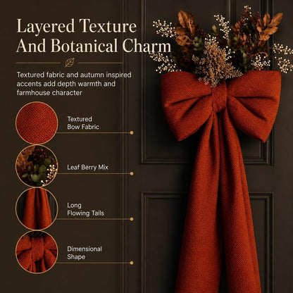 Autumn Bow Door Wreath – Warm Fall Front Door Decoration