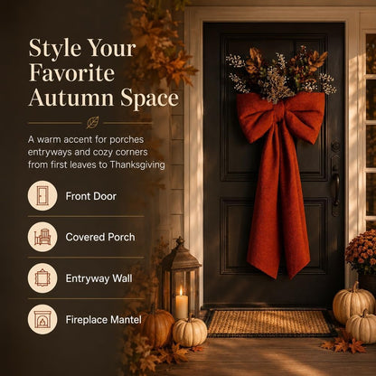Autumn Bow Door Wreath – Warm Fall Front Door Decoration