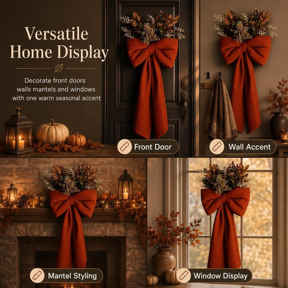 Autumn Bow Door Wreath – Warm Fall Front Door Decoration