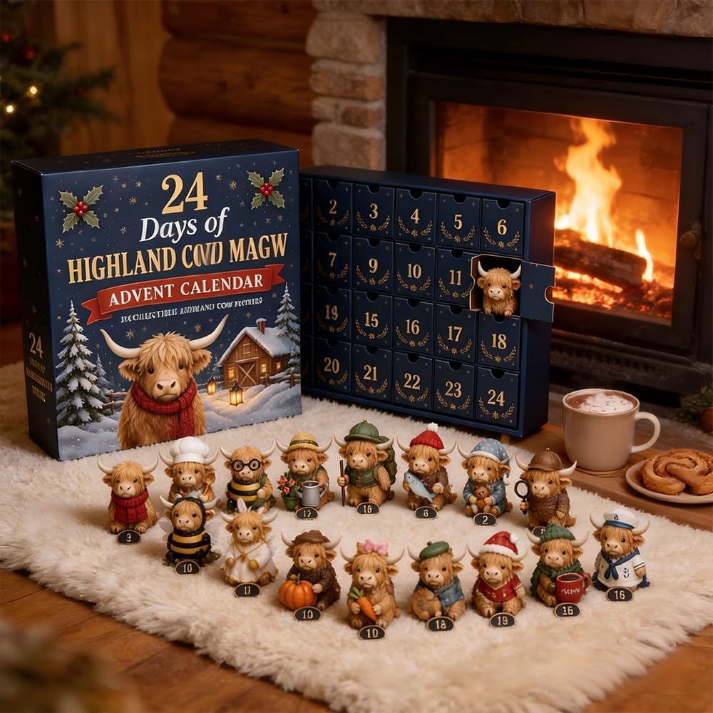 24 Days of Highland Cow Magic Advent Calendar – Collectible Cow Mini Figures Set