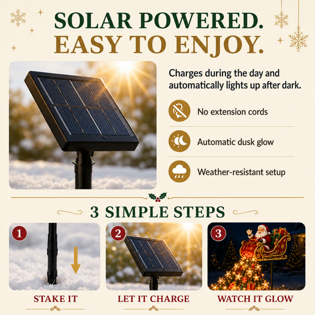 2026 New Santa’s Flying Sleigh Gift Cascade – Solar Christmas Garden Light