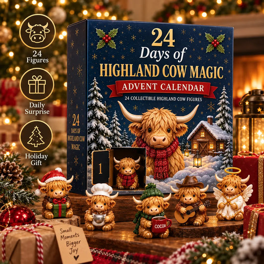 🐮24-Day Highland Cow Advent Calendar – 24 Collectible Cow Figures
