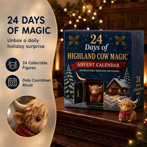 🐮24-Day Highland Cow Advent Calendar – 24 Collectible Cow Figures