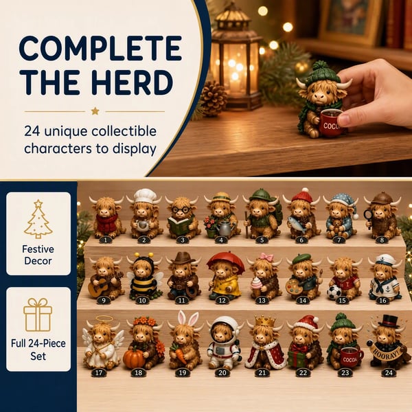 🐮24-Day Highland Cow Advent Calendar – 24 Collectible Cow Figures