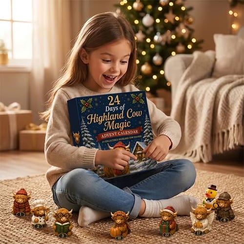 🐮24-Day Highland Cow Advent Calendar – 24 Collectible Cow Figures