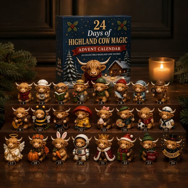 🐮24-Day Highland Cow Advent Calendar – 24 Collectible Cow Figures