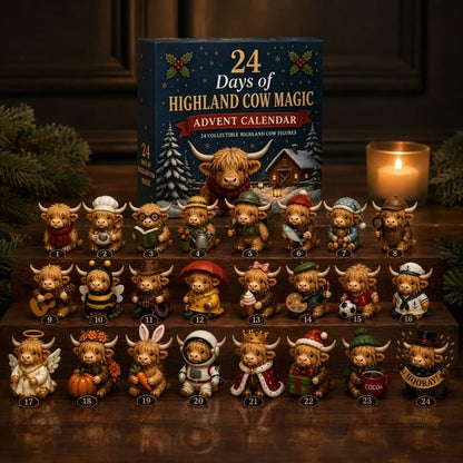 🐮24-Day Highland Cow Advent Calendar – 24 Collectible Cow Figures