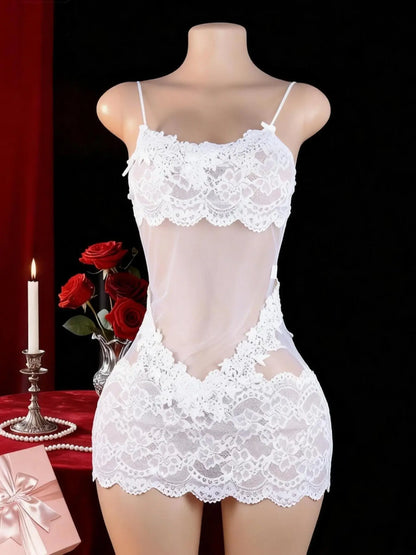 🎀Elegant Satin Lace Nightgown – Sexy V-Neck Lace Patchwork with Thin Straps