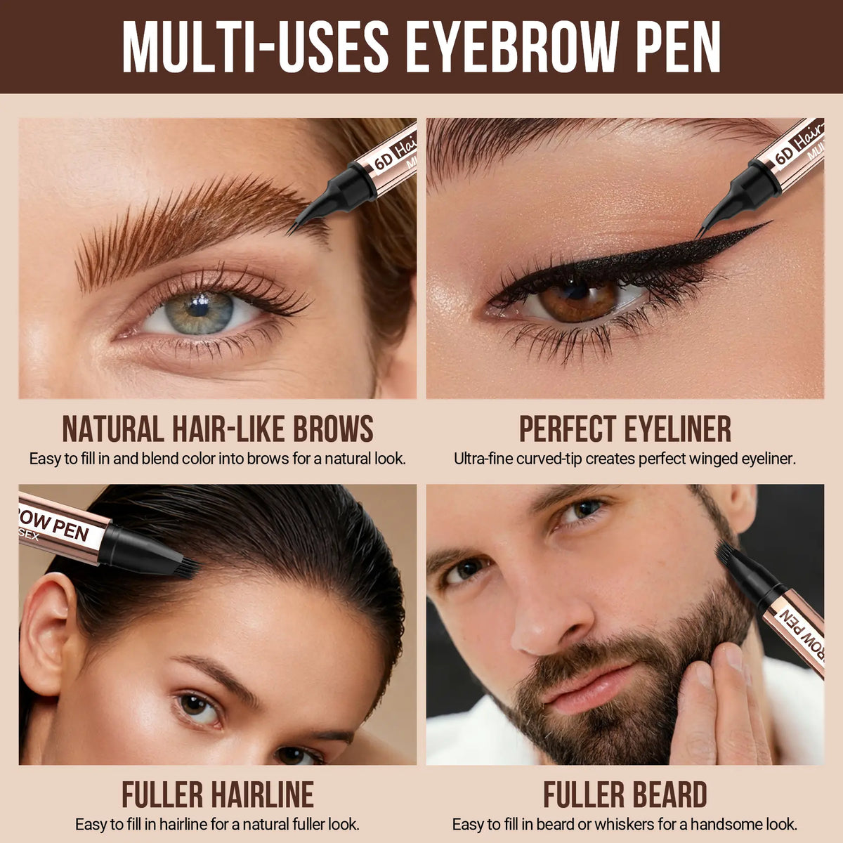 🎀6D Hair-Like Finish Multi-Use Unisex 2-in-1 Brows & Beard Pen