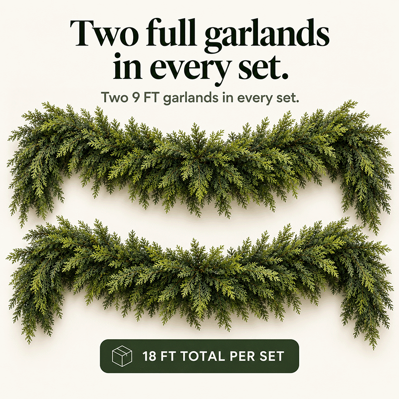 🎀Real Touch Christmas Cedar Garland – Artificial Greenery for Mantel, Staircase & Door Decor