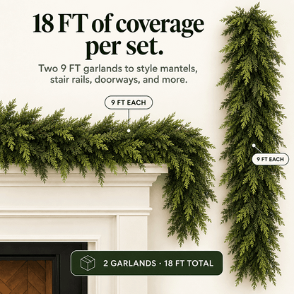 🎀Real Touch Christmas Cedar Garland – Artificial Greenery for Mantel, Staircase & Door Decor