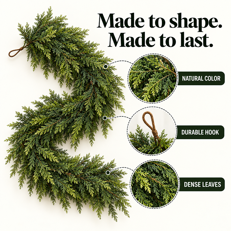 🎀Real Touch Christmas Cedar Garland – Artificial Greenery for Mantel, Staircase & Door Decor