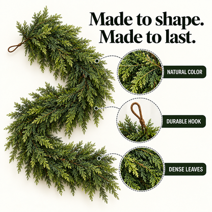 🎀Real Touch Christmas Cedar Garland – Artificial Greenery for Mantel, Staircase & Door Decor