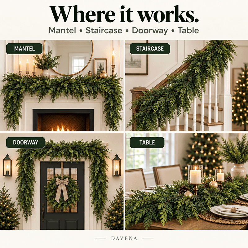 🎀Real Touch Christmas Cedar Garland – Artificial Greenery for Mantel, Staircase & Door Decor