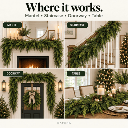 🎀Real Touch Christmas Cedar Garland – Artificial Greenery for Mantel, Staircase & Door Decor