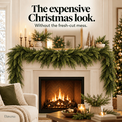 🎀Real Touch Christmas Cedar Garland – Artificial Greenery for Mantel, Staircase & Door Decor