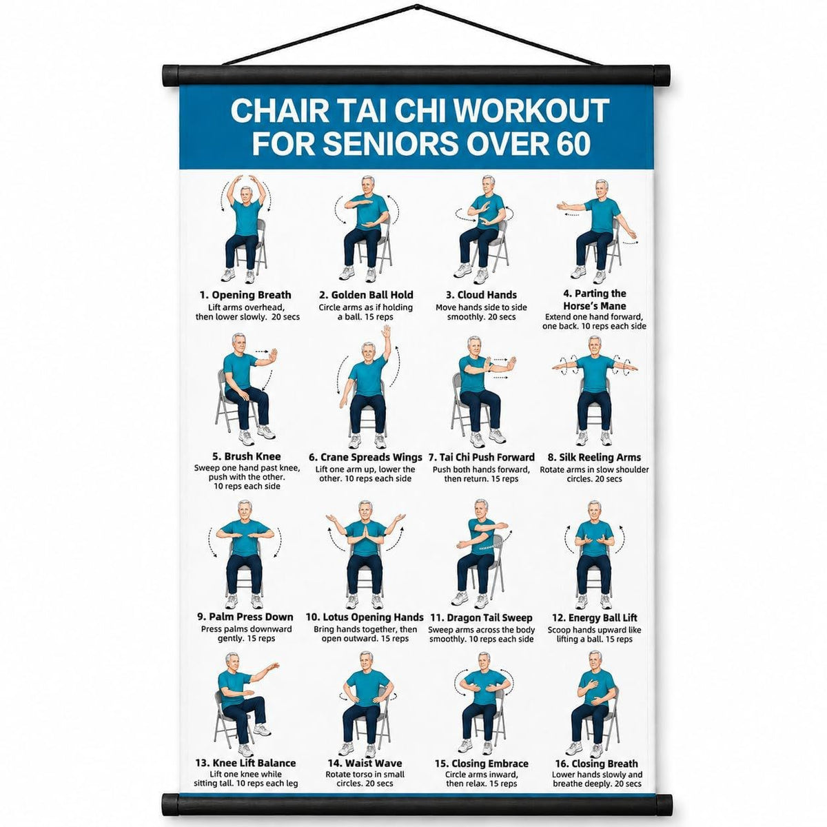 🎀Tai Chi Chair Workout Chart for Seniors (16 x 24 inches)
