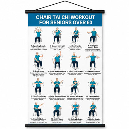 🎀Tai Chi Chair Workout Chart for Seniors (16 x 24 inches)