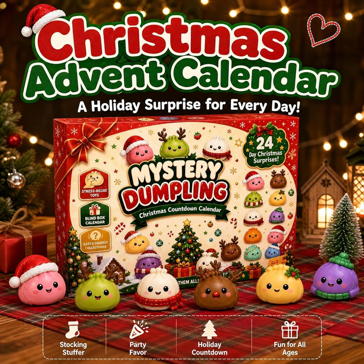 🎀Christmas Mini Squishies Advent Calendar 2026 – 24-Day Dumpling Squeeze Toy Countdown Calendar