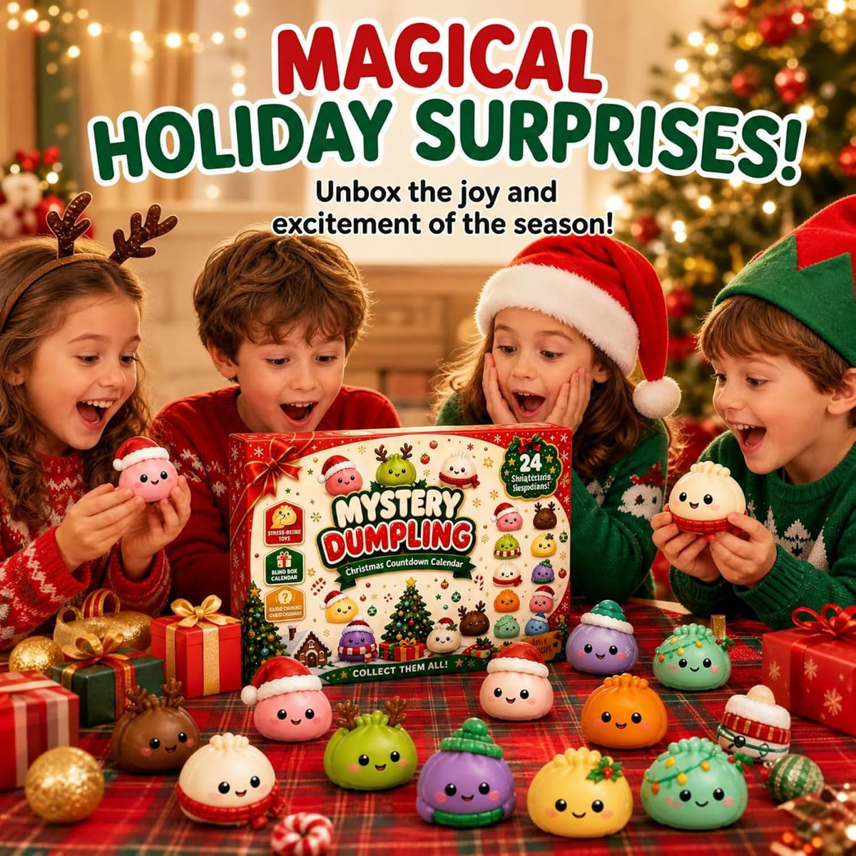 🎀Christmas Mini Squishies Advent Calendar 2026 – 24-Day Dumpling Squeeze Toy Countdown Calendar