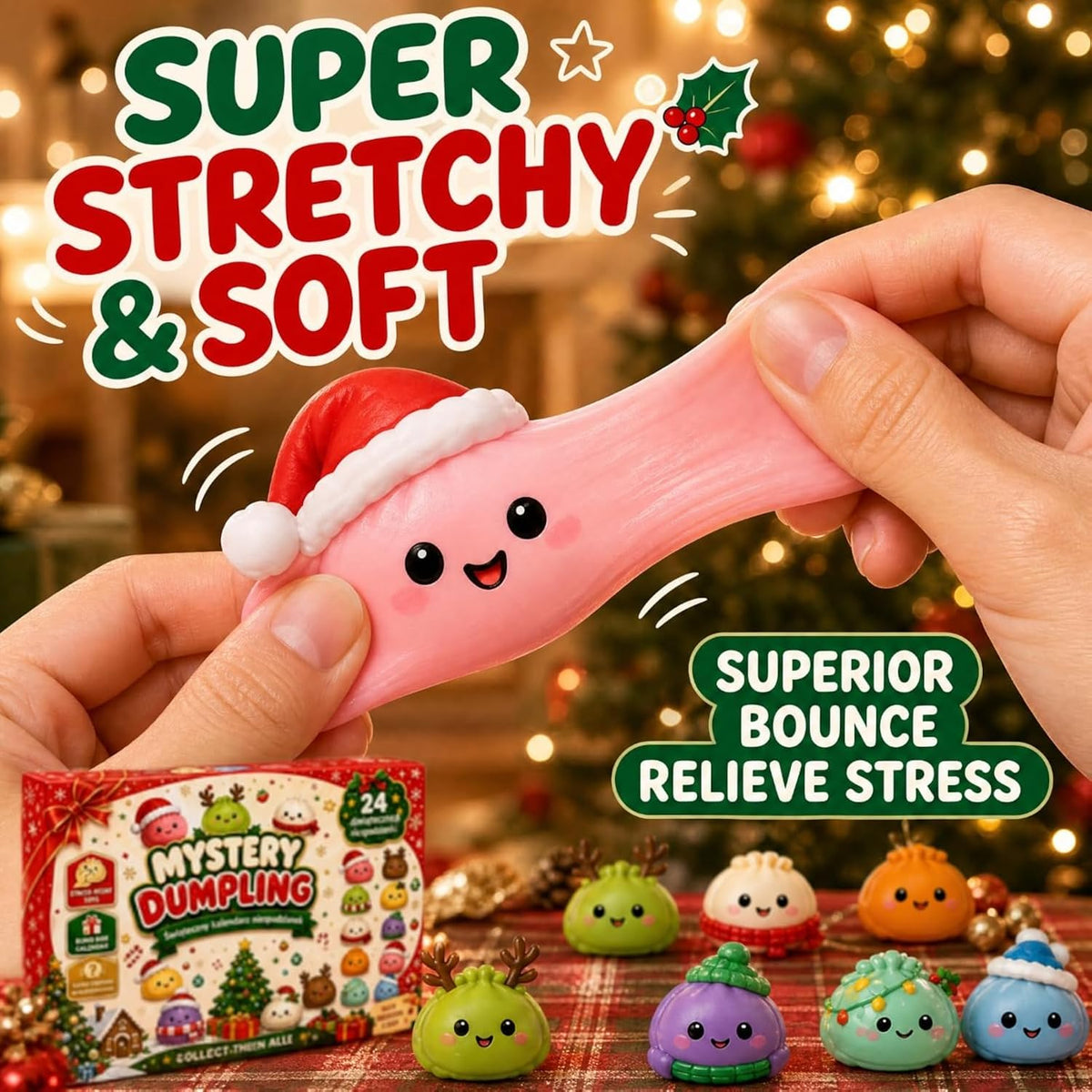 🎀Christmas Mini Squishies Advent Calendar 2026 – 24-Day Dumpling Squeeze Toy Countdown Calendar