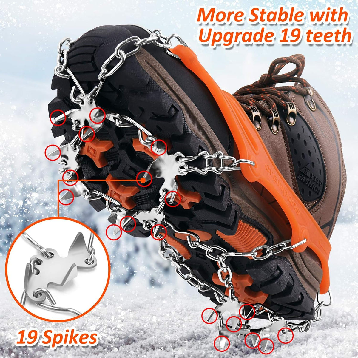 🎉Crampons for Shoes, Traction Cleats Ice Snow Grips with 19 Stainless Steel Spikes