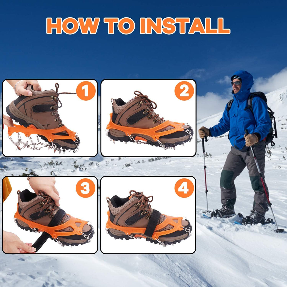 🎉Crampons for Shoes, Traction Cleats Ice Snow Grips with 19 Stainless Steel Spikes