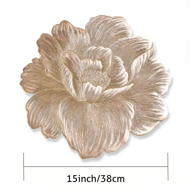 🎀 Embossed Flower Placemat Set – 3-Count Metallic Peony Table Mats in Rose Gold, Champagne & Silver