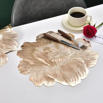 🎀 Embossed Flower Placemat Set – 3-Count Metallic Peony Table Mats in Rose Gold, Champagne & Silver