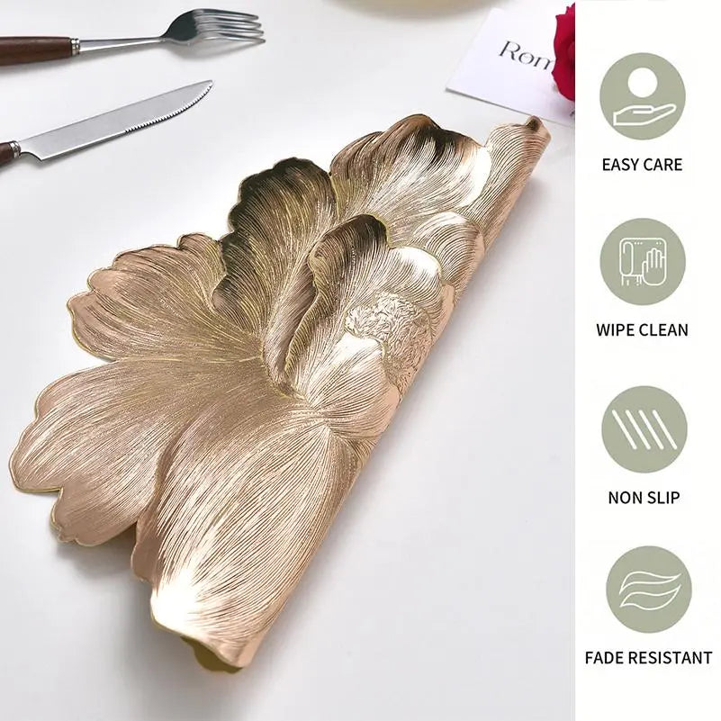 🎀 Embossed Flower Placemat Set – 3-Count Metallic Peony Table Mats in Rose Gold, Champagne & Silver