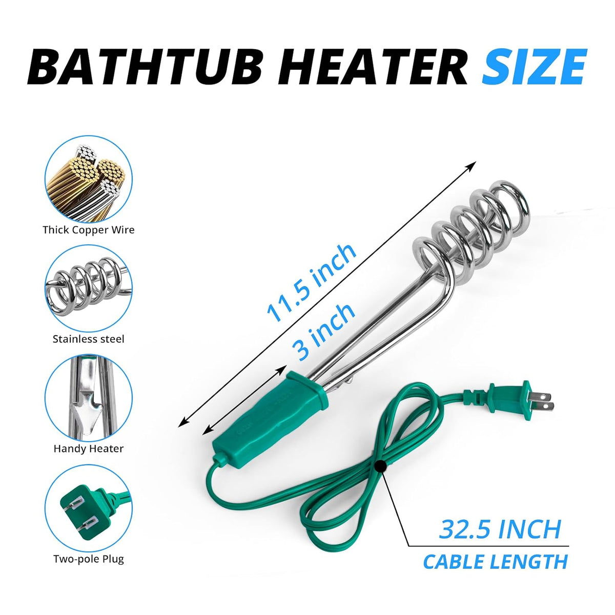 🎀Earthtec Portable Pool and Tub Heater – 1500W Immersion Water Heater