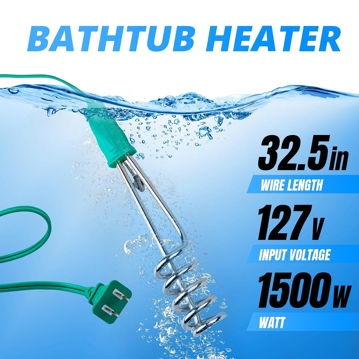 🎀Earthtec Portable Pool and Tub Heater – 1500W Immersion Water Heater