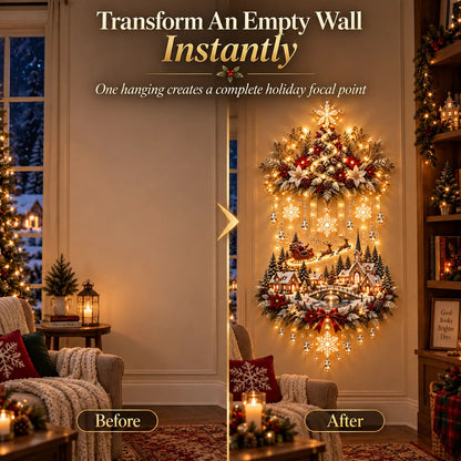 🎀 Illuminated Christmas Tree &amp; Village Wall Hanging | Cascading Warm Lights for Living Rooms, Entryways &amp; Staircases ✨