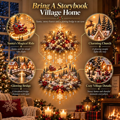 🎀 Illuminated Christmas Tree &amp; Village Wall Hanging | Cascading Warm Lights for Living Rooms, Entryways &amp; Staircases ✨
