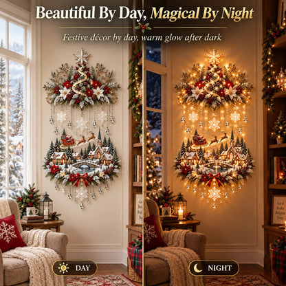 🎀 Illuminated Christmas Tree &amp; Village Wall Hanging | Cascading Warm Lights for Living Rooms, Entryways &amp; Staircases ✨