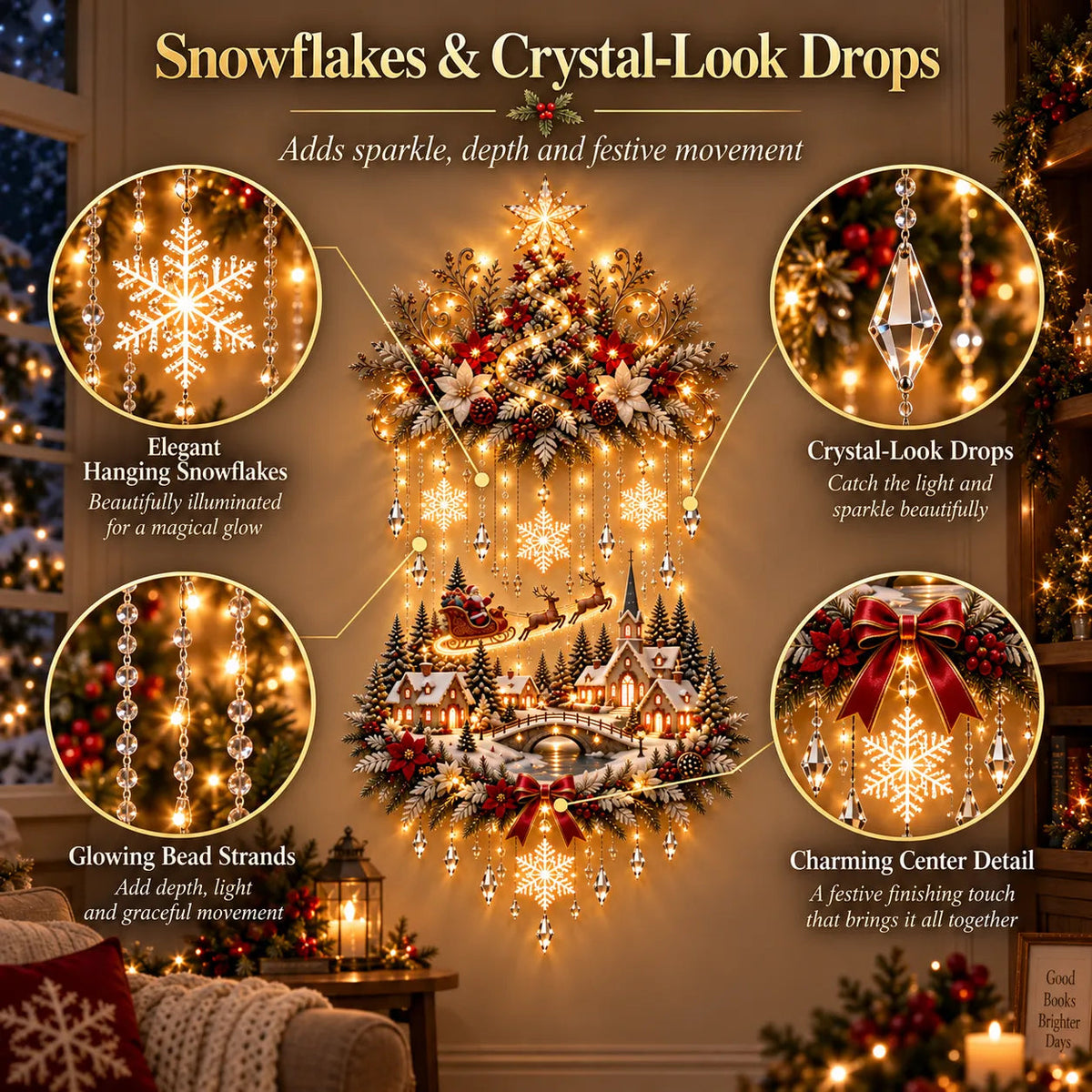 🎀 Illuminated Christmas Tree &amp; Village Wall Hanging | Cascading Warm Lights for Living Rooms, Entryways &amp; Staircases ✨
